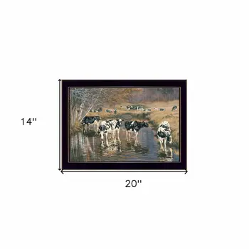 Fall Reflections Holsteins in River Black Framed Print Wall Art
