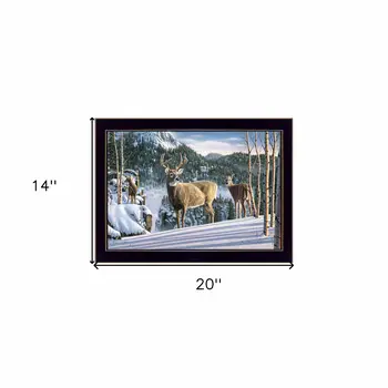 Morning View Deer 1 Black Framed Print Wall Art