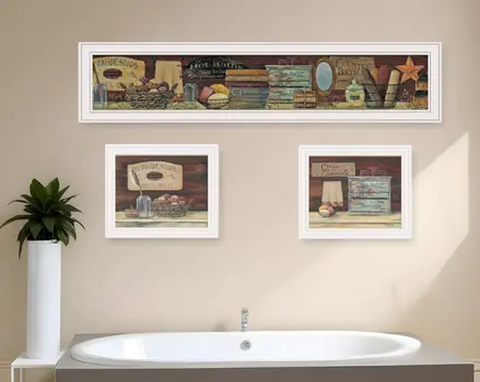 Set Of Three COUNTRY BATH White Framed Print Bathroom Wall Art