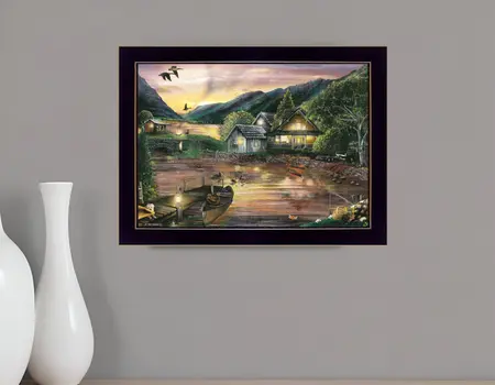 Lakefront Camping II 1 Black Framed Print Wall Art