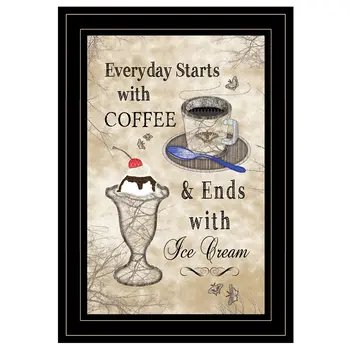 Everyday Starts with Coffee 4 Black Framed Print Kitchen Wall Art