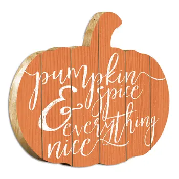 Orange and White Pumpkin Spice and Everything Nice Pumpkin Shaped Wall Art