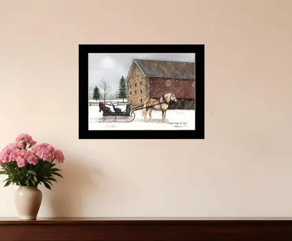 Dashing Though The Snow Black Framed Print Wall Art