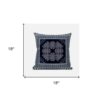 18" X 18" Gray And White Blown Seam Geometric Indoor Outdoor Throw Pillow