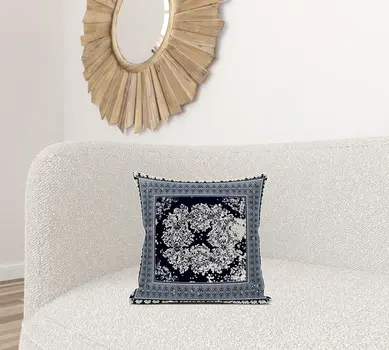 18" X 18" Gray And White Blown Seam Geometric Indoor Outdoor Throw Pillow