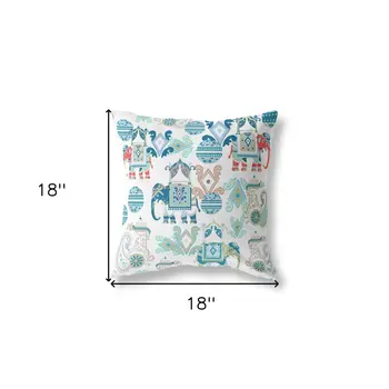 18" X 18" Blue And White Paisley Zippered Suede Throw Pillow