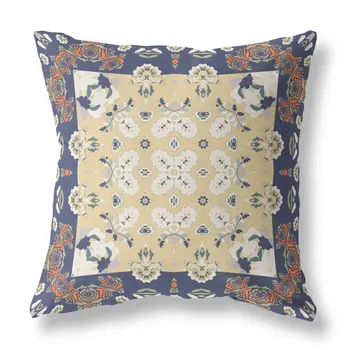 20"x20" Blue Yellow Zippered Suede Geometric Throw Pillow