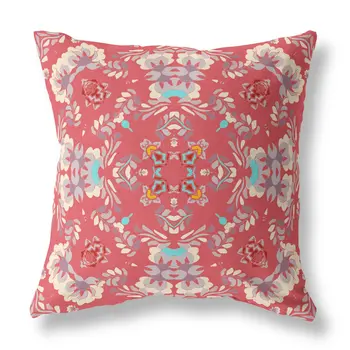 20"x20" Red Zippered Suede Geometric Throw Pillow