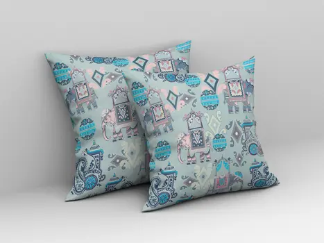 20" X 20" Gray And Pink Paisley Blown Seam Suede Throw Pillow