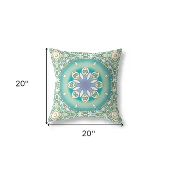 20" X 20" Beige And Green Geometric Blown Seam Suede Throw Pillow