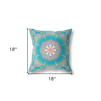 18" X 18" Blue And Green Geometric Blown Seam Suede Throw Pillow
