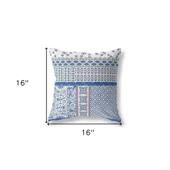 16"X16" Pink And White Microsuede Patchwork Blown Seam Pillow
