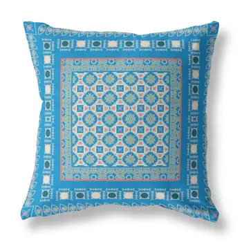 18" X 18" Blue And Pink Floral Blown Seam Suede Throw Pillow