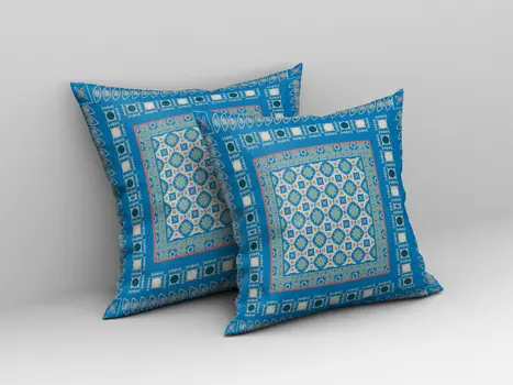 18" X 18" Blue And Pink Floral Blown Seam Suede Throw Pillow