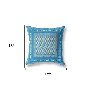 18" X 18" Blue And Pink Floral Blown Seam Suede Throw Pillow