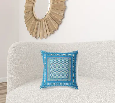 18" X 18" Blue And Pink Floral Blown Seam Suede Throw Pillow