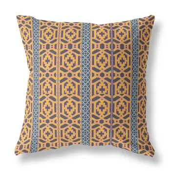 20" X 20" Brown And Yellow Geometric Blown Seam Suede Throw Pillow