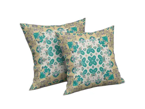 20" X 20" Yellow And White Floral Blown Seam Suede Throw Pillow