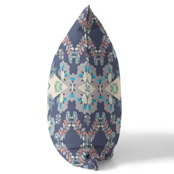 18" X 18" Blue And Off White Floral Blown Seam Suede Throw Pillow