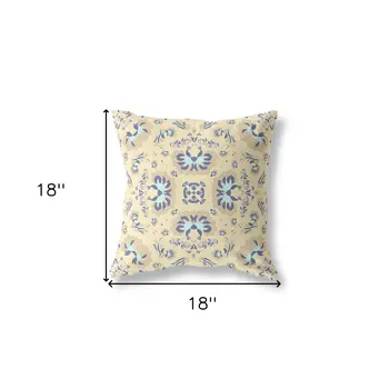 18" X 18" Yellow Floral Blown Seam Suede Throw Pillow
