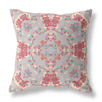 20" X 20" Purple And Red Abstract Blown Seam Suede Throw Pillow