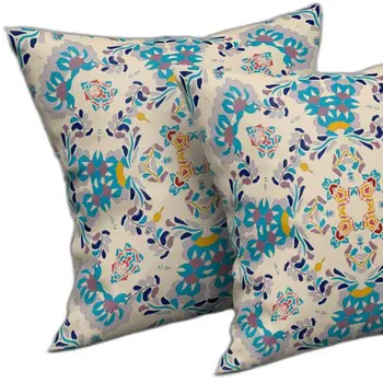 20" X 20" Off White And Blue Abstract Blown Seam Suede Throw Pillow