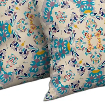 20" X 20" Off White And Blue Abstract Blown Seam Suede Throw Pillow