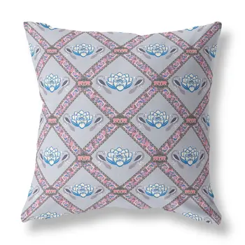 26" X 26" Gray And Pink Zippered Geometric Indoor Outdoor Throw Pillow