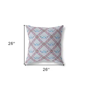 26" X 26" Gray And Pink Zippered Geometric Indoor Outdoor Throw Pillow