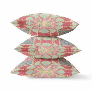 20"x20" Red Yellow Dark Aqua Zippered Broadcloth Geometric Throw Pillow