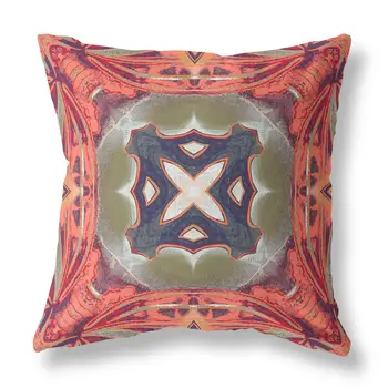 20"x20" Hot Peach Green Zippered Broadcloth Geometric Throw Pillow