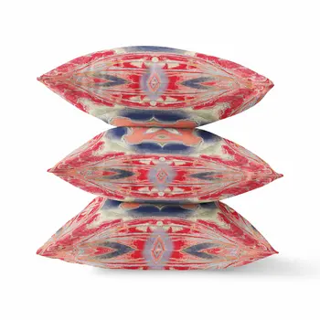 20"x20" Red Indigo Green Cream Zippered Broadcloth Geometric Throw Pillow