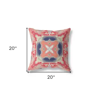 20"x20" Red Indigo Green Cream Zippered Broadcloth Geometric Throw Pillow