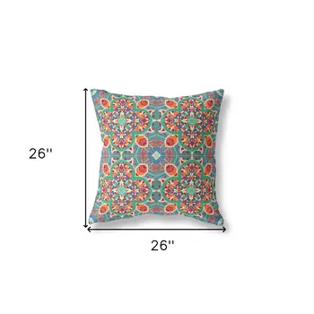 26" X 26" Orange Zippered Geometric Indoor Outdoor Throw Pillow Cover & Insert