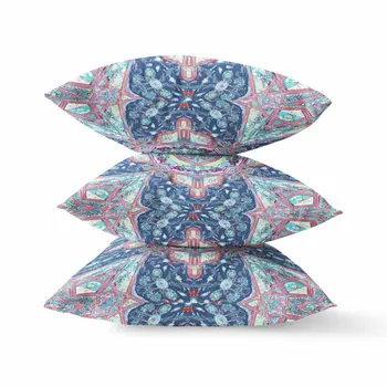 20"X20" Blue And Pink Microsuede Geometric Zippered Pillow