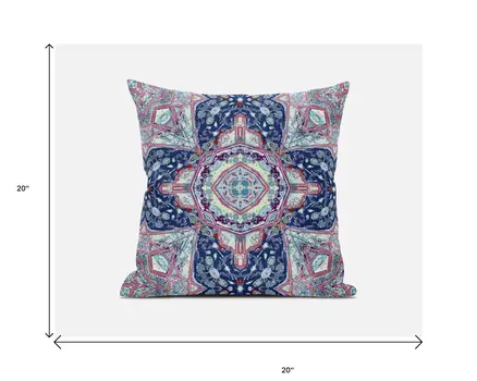20"X20" Blue And Pink Microsuede Geometric Zippered Pillow