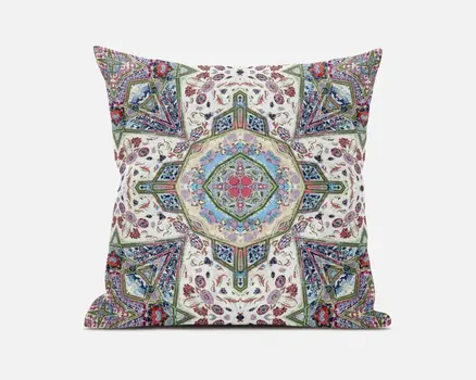 18"X18" Pink And Ivory Microsuede Geometric Zippered Pillow