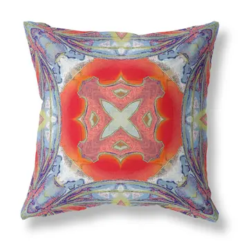 16" X 16" Blue and Orange Geometric Indoor Outdoor Throw Pillow