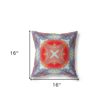 16" X 16" Blue and Orange Geometric Indoor Outdoor Throw Pillow