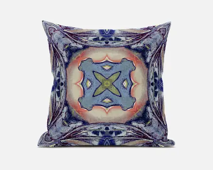 20" X 20" Sky Blue and Peach Geometric Suede Zippered Pillow