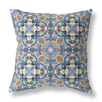 18"X18" Blue And Orange Microsuede Quatrefoil Zippered Pillow