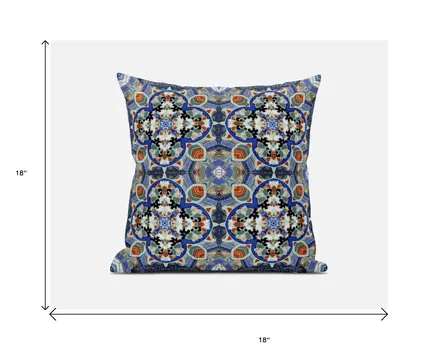 18"X18" Blue And Orange Microsuede Quatrefoil Zippered Pillow