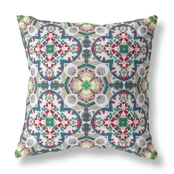 20"X20" Green And White Microsuede Quatrefoil Zippered Pillow