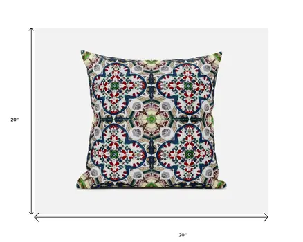 20"X20" Green And White Microsuede Quatrefoil Zippered Pillow