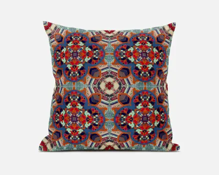 20"X20" Blue And Orange Microsuede Quatrefoil Zippered Pillow