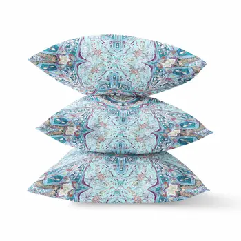 28" X 28" Light Blue Blown Seam Geometric Indoor Outdoor Throw Pillow Cover & Insert