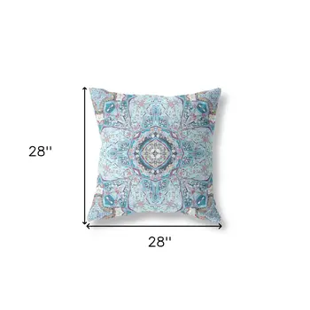 28" X 28" Light Blue Blown Seam Geometric Indoor Outdoor Throw Pillow Cover & Insert
