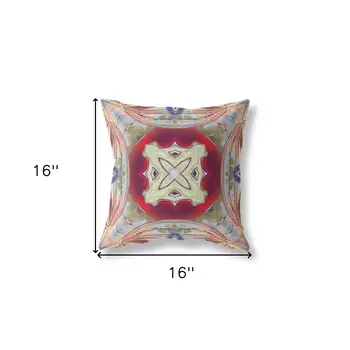 16" X 16" Grey And Red Blown Seam Geometric Indoor Outdoor Throw Pillow