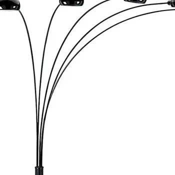 84" Black Five Light Arc Floor Lamp With Black Dome Shade
