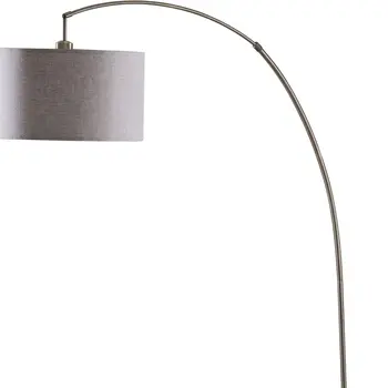 86" Beige And Antique Gold Arched Floor Lamp With Gray Drum Shade